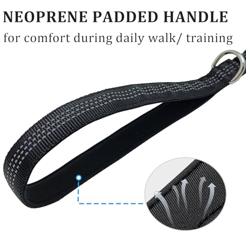 WYuZe 4FT Bungee Dog Leash Shock Absorbing Handle for Small Medium Dogs | Reflective Elastic Nylon Leash Soft Padded Handle, Stretch to 5.5ft, No Tangle for Anti-pull Walking Training, Black - color: Black