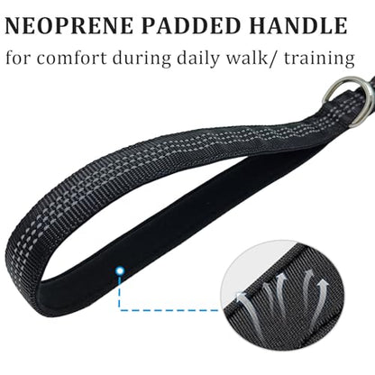 WYuZe 4FT Bungee Dog Leash Shock Absorbing Handle for Small Medium Dogs | Reflective Elastic Nylon Leash Soft Padded Handle, Stretch to 5.5ft, No Tangle for Anti-pull Walking Training, Black - color: Black