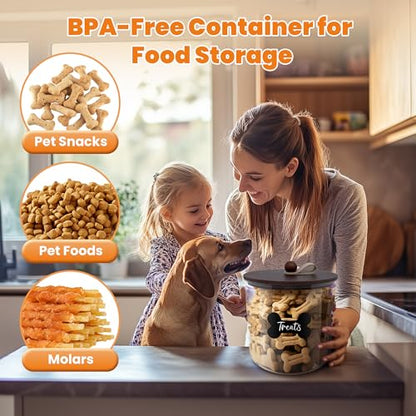 HOYTAMDAR 3 Pack Airtight Dog Treat Containers with Bamboo Lids, Dog Treat Jars with Scoops, Clamps, Labels and Marker, Dog & Cat Treat Holder, Brown - color: Brown - 3 Pack