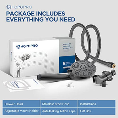 6-Mode High Pressure Handheld Shower Head Set, Consumer Reports Recommended HOPOPRO High Flow Hand Held Showerhead with 59 Inch Hose Bracket Teflon Tape Rubber Washers - color: Gray, style: 6 Modes