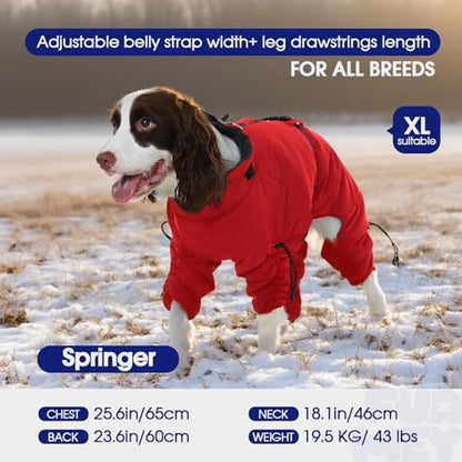 FUAMEY Full Body Dog Coat,Warm Dog Fleece Jackets with Harness Built in Windproof Dogs Snowsuit Zip up Pet Four Legged Pets Jumpsuit Winter Outfit Cold Weather Coats for Extra Large Dogs Red XXL - color: Red, size: XX-Large