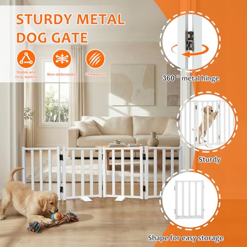 Snagle Paw Short Dog Gate,16.5" Tall Freestanding Metal Dog Gate Only for Small Dogs with Support Feet Easily Step Over,Up to 48" Wide Puppy Gate Indoor for Stairs,Doorways(White,4 Panel) - size: White-4 Panels 16.5"H*48"W