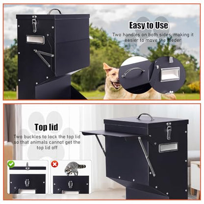 Outdoor Automatic Dog Feeder Large Breed 25 lbs, Galvanized Gravity Feeder for Dogs Metal Self Feeding Dog Food Dispenser Hanging Pet Food Feeders for Dogs Chickens and Farm Animals