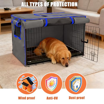 48-Inch Grey Dog Crate Cover – Light-Blocking Protective Cover with Roller Shades, Sound-Dampening Sunshade for Wire Kennels, Features Breathable Side Window (Cover Only) - color: Grey, size: 48.0"L x 30.0"W x 33.0"H