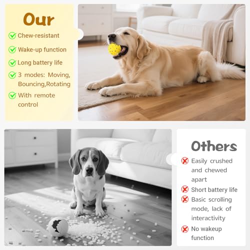 Dog Ball Interactive Dog Toy with Remote Control,Automatic Moving,Bouncing and Rotating 3 Modes,E-TPU Material Aggressive Chewers,IPX7 Waterproof,Rolling Ball for Large Medium Dogs - color: Yellow