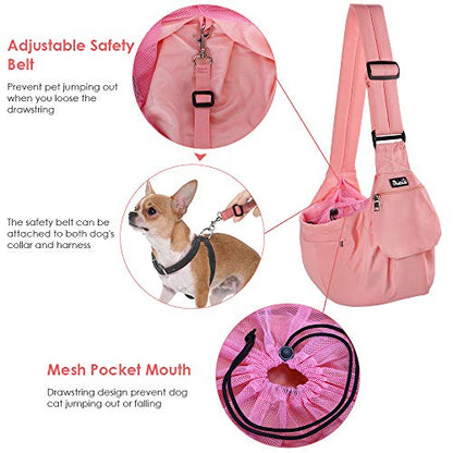 Lukovee Dog Sling Carrier, Hard Bottom Support & Adjustable Soft Padded Shoudler Strap Dog Slings for Small Dogs, Dog Purse with Drawstring Mesh Opening & Zipper Pockets for Puppy Cat Pet (Pink) - color: A-Pink