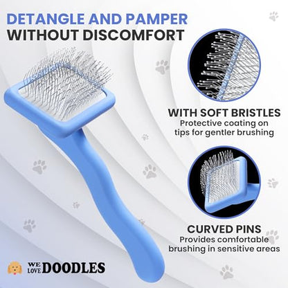 We Love Doodles Slicker Brush with Non Scratching Pins - Dog Brush with Coated Pins, Slicker Brush for Dogs Dematting, Grooming Brushes for Short Haired & Long Haired, Poodle & Goldendoodle (Small) - size: Medium