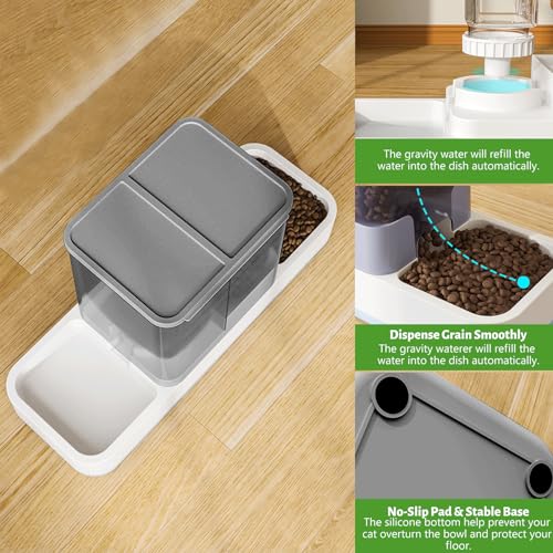 Yummy Sam Automatic Small Pet Feeder and Water Dispenser, 2 in 1 Gravity Cat Auto Pet Feeder and Waterer Set Feeder Dish for Small Medium Pets Dog Puppy Kitten (Grey) - color: Grey