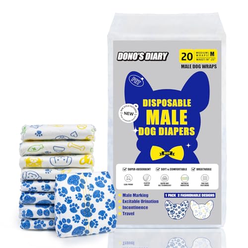 Dono Dog Diapers Male Disposable Male Dog Wraps 60ct Doggie Diapers Wetness Indicator Leak-Proof Dog Belly Wraps, Rapid-Dry Gel Technology Puppy Diapers for Excitable Urination Incontinence, Medium - size: Medium