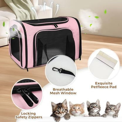 Soft Sided Pet Carrier - TSA Approved Collapsible Waterproof Travel Carrier for Small/Medium Cats Dogs Puppies (Up to 25lbs) - Pink - color: Pink, size: 20"L x 13"W x 13"H
