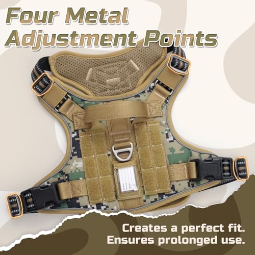 rabbitgoo Tactical Dog Harness Medium Sized Dog, No Pull Military Service Vest with Handle & Molle, Easy Control for Training Walking, Adjustable Reflective Straps, Brown camo, M - color: Brown camo, size: Medium