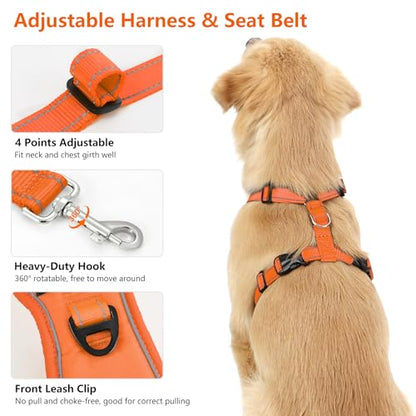VavoPaw Dog Seat Belt Harness for Car, Dog Car Harness Adjustable Mesh Breathable & Dogs Seatbelt Safety Tether with Elastic Bungee for Small Medium Large Pets(Orange, M)
