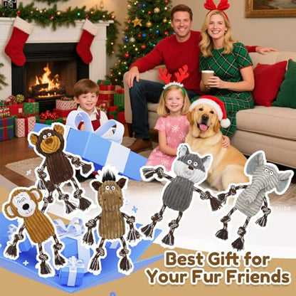 5 pack Large dog Squeaky Toys,Tough Stuffed Plush dog chew Toys Assortment ,Durable plush Animal dog Toys with Tug of War Rope to Keep Them Busy, Puppy Toys Value Bundle for Small Medium Large Dogs