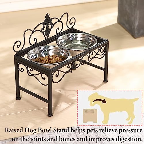 Elevated Dog Bowls for Medium Dogs, Raised Dog Bowl with Double Stainless Steel Bowls for Food and Water, Matte Black Tall Dog Bowl with Metal Stand, Perfect for Medium Large Dogs and Pets - Height 9" - size: 9" Height Matte Black