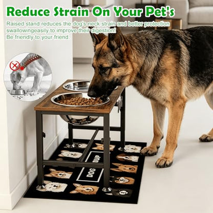 SHAINFUN Elevated Dog Bowls with Mat for Large & Extra Large Dogs, Raised Dog Bowl Stand with 2 Stainless Steel Bowls, Tall Dogs Food Water Bowl Holder - color: Brown-3L