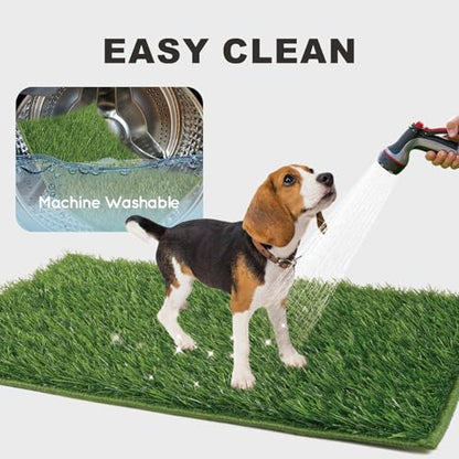 HQ4US 4LEGS Artificial Grass, Dog Pee Grass Pads for Dogs Potty, Odor Free Fake Grass for Dogs Large 32’’×22’’ with Countless Drainage Holes, Dog Potty Grass Hemmed Edge Realistic - size: L for Dog＜ 28" Length
