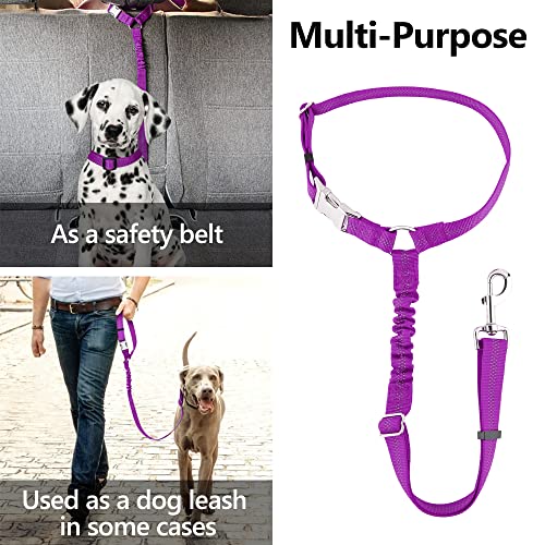 Plutus Pet Dog Seat Belt for Car Headrest, Reflective and Adjustable Restraint with Elastic Bungee for Safety, Vehicle Seatbelt Harness for Small Medium Large Dogs and Cats - color: Purple