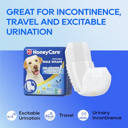 HONEY CARE All-Absorb A25 Male Dog Wrap, 50 Count, Medium, White - size: Medium -50 Count ( Pack of 1)