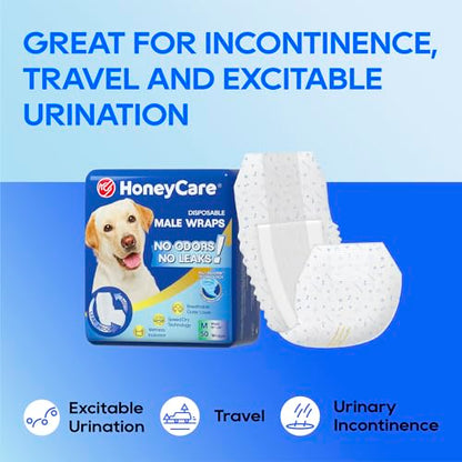HONEY CARE All-Absorb A25 Male Dog Wrap, 50 Count, Medium, White - size: Medium -50 Count ( Pack of 1)