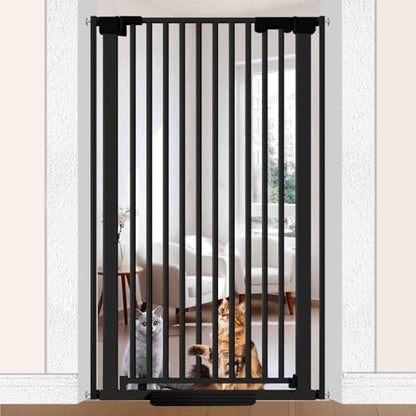 51'' Extra Tall Cat Gate Barrier for Doorways Hallways, Pressure Mounted Pet Dog Gates No Drilling Auto Close, Cat Fence Indoor Climb Proof 30-32.6'' Wide (Black) - size: 30''-32.6''Wide