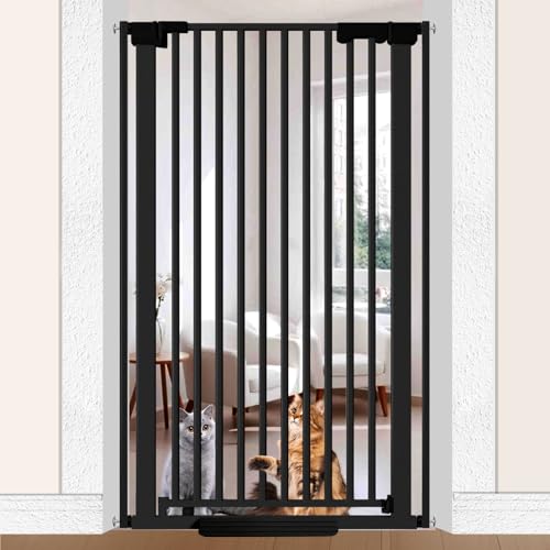 51'' Extra Tall Cat Gate Barrier for Doorways Hallways, Pressure Mounted Pet Dog Gates No Drilling Auto Close, Cat Fence Indoor Climb Proof 30-32.6'' Wide (Black) - size: 30''-32.6''Wide