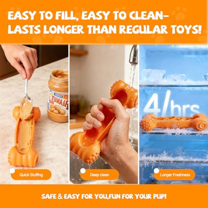 FOXMM 2-Pack Freeze Toys for Dogs Slow Feeder Dog Lick Bone Indestructible Chew Toy for Aggressive Chewers,Puppy Teething Relief,Fillable Enrichment Treat Toy Suitable for Small & Medium Breed(Nylon)