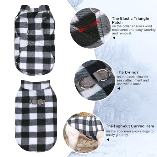 BEAUTYZOO Small Dog Sweater Fleece Vest Winter Jacket, D-Ring Leash Attachment for XS S Puppy Medium Sized Breeds Dogs, Cold Weather Dog Clothes Windproof Keep Warm, Classic White Plaid S - color: WHITE BUFFALO PLAID, size: Small