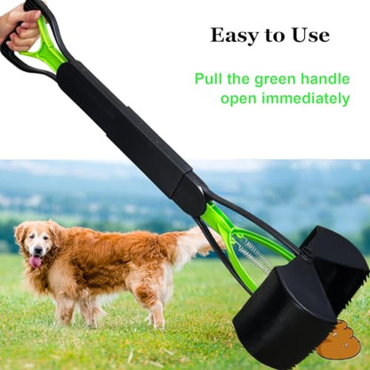 ienjoyed Pooper Scooper, Large Pooper Scooper for Dogs Heavy Duty, Dog Pooper Scooper with Long Handle & High Strength Durable Spring, Foldable Dog Poop Pick Up (32-inch) (32-inch(Green)) - size: 32-inch(Green)