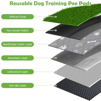 Dog Grass Pad with Washable Pee Pad - 28"x18" Artificial Grass Puppy Training Mat, Non-Slip & Super Absorbent, Reusable Indoor/Outdoor Potty Solution for Small/Medium Dogs