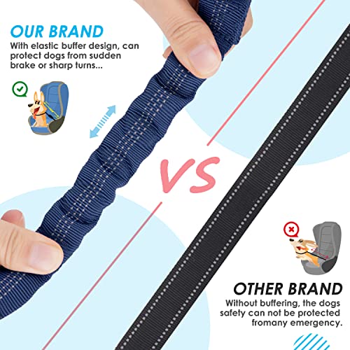 SlowTon Dog Seat Belt, Double Dog Seatbelt Adjustable Vehicle Safety Leash with Elastic Bungee Buffer, Reflective No Tangle Y Shape Two Dog Harness Seat Belt Splitter for Pets Car Trip (Blue, S) - color: K.Blue, size: 2 Small in 1