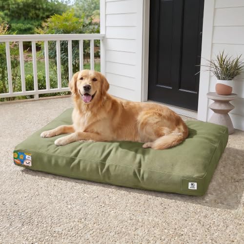Sytopia 42 Inch Indestructible Canvas Outdoor Durable Dog Bed for Extra Large Dogs, Chew Proof Shredded Chopped Foam Patio Pet Pad for Crate with Waterproof Machine Washable Removable Cover, Green - color: Green, size: X-Large