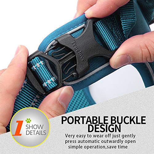 JUXZH Truelove No Pull Dog Harness with Easy Control Handle and 2 Leash Attachments,Reflective Adjustable Pet Vest - color: Teal Blue, size: Medium (Pack of 1)
