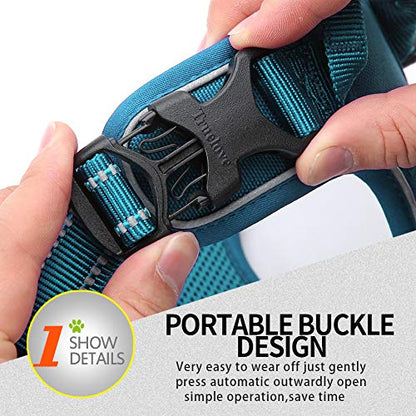 JUXZH Truelove No Pull Dog Harness with Easy Control Handle and 2 Leash Attachments,Reflective Adjustable Pet Vest - color: Teal Blue, size: Medium (Pack of 1)
