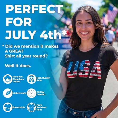 Womens Patriotic T Shirts Funny Fourth of July Tees for Women on Independence Day - color: Heather Black - Red White Cool, size: Large