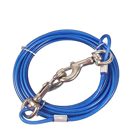 Stainless Steel Pet Dog Tie Out Cable - Double Head Dog Leash Camping Outdoor Tie-Out Cable for Medium Large Pet Dogs (3m/10Ft, Blue) - color: Blue, size: 3m/10Ft