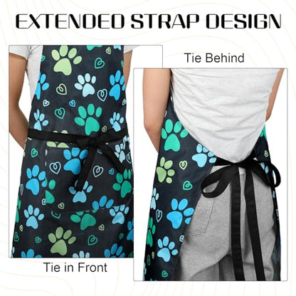 Dog Grooming Waterproof Apron with 2 Pockets, Cute Animals Puppy Dog Pets Apron - style: Green Dog Paw