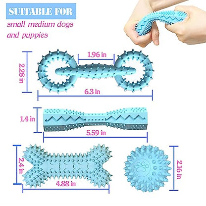 4 Pack Puppy Teething Toys 0-6 Months Puppy Chew Toys for Teething Cute Small Dog Toy Soft Rubber Toy for Puppies(Blue) - color: Blue
