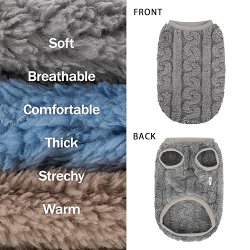 XPUDAC 3 Pack Dog Sweatshirt, Dog Winter Coat with Cute Pattens Pullover Stretchy Fleece Pet Sweater for Small Medium Dogs Girl boy-L（Blue, Khaki, Grey - color: Blue, Khaki, Grey, size: Large