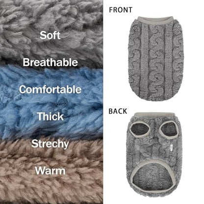 XPUDAC 3 Pack Dog Sweatshirt, Dog Winter Coat with Cute Pattens Pullover Stretchy Fleece Pet Sweater for Small Medium Dogs Girl boy-L（Blue, Khaki, Grey - color: Blue, Khaki, Grey, size: Large
