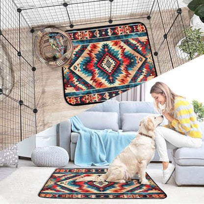 Qilmy Aztec Pet Mat, Waterproof Reusable Dog Training Pad Anti-Slip Pet Creat Pad for Small Medium Large Dogs and Cats - size: Medium+Large