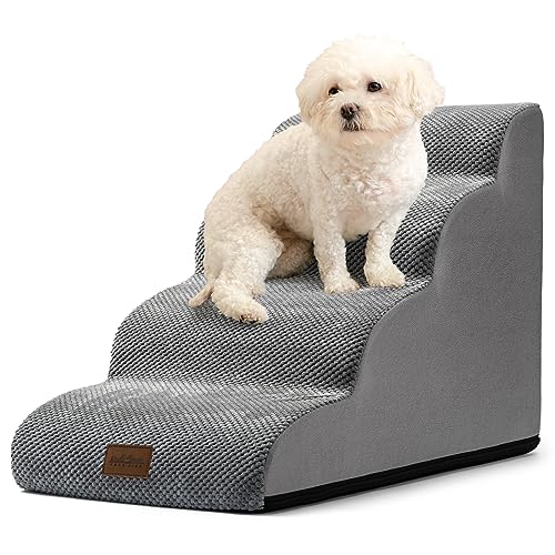 COZY KISS Dog Stairs for Small Dogs 19.7" H, Curved Dog Step for Puppy, Older or Cat, Medium Pet Ramp for Sofa, Couch or Bed, Ladder with High Density Foam, 4 Step, 15.7x28.3x19.7 inch, Grey - color: Grey, size: Standard: 15.7"x28.3"x19.7"