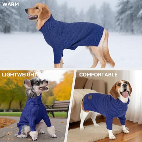 cyeollo Dog Sweater Pullover Turtleneck for Dogs, Classic Knitwear Fall Winter Cold Weather Doggie Clothes Warm Pet Apparel Small Medium Large Dog Sweaters, Royal Blue S - color: Blue, size: Small