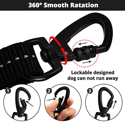 Rope Dog Leash 4 FT: Heavy Duty Leashes with Swivel Lockable Hook Reflective Threads Bungee and Padded Handle - Dog Lead for Large Small Medium Dogs Outside Walking Hiking Black - color: Black, size: 4ft*1/2''