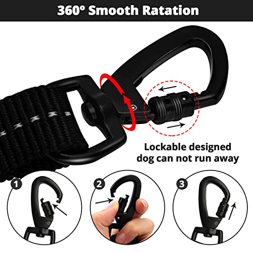 jenico Rope Dog Leash 3FT: Heavy Duty Leashes with Swivel Lockable Hook Reflective Threads Bungee and Padded Handle - Dog Lead for Large Small Medium Dogs Outside Walking Hiking Black - color: Black, size: 3ft*1/2''