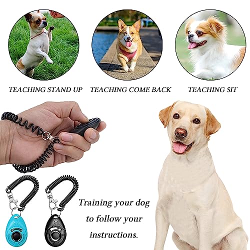 STMK Dog Treat Pouch Dog Clicker Training Kit, Dog Training Treat Pouch Dog Clicker for Training, 3 Ways to Wear Easily Carries Treat Pouches for Pet Training (Black and Light Blue) - color: Black and Light Blue