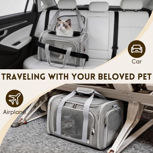 Cat Carrier Soft, Dog Carriers for Small Dogs/Large Cats (Up to 16lbs), with High Breathability, Shoulder Strap, Removable Pad, Pet Carrier Airline Approved, for Home Outdoor Travel (Gray) - color: Gray