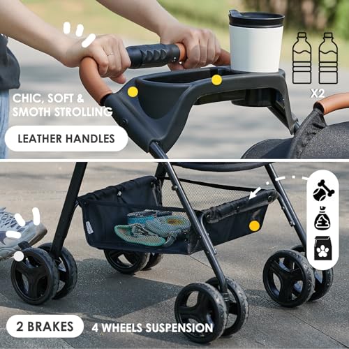 Zoosky 3 in 1 Pet Stroller with Removable Carrier, Folding Stroller for Small/Medium Dogs and Cats, Waterproof, All-Terrain, with Sun Shades, Car Seat - color: Dark Gray