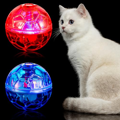 Sratte 2 Pcs Ghost Hunting Cat Ball Activated Cat Toy Motion LED Light Pet Balls Motion Dog Interactive Pet Toys Glowing Mini Running Exercise Supplies for Animals Activity (Rose Red,Light Blue) - color: Rose Red, Light Blue