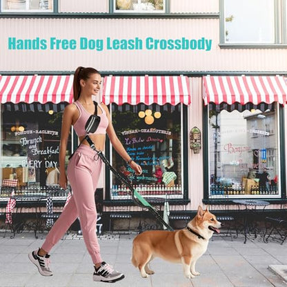 Hands Free Dog Leash with Pouch, Crossbody & Waist Leash for Dog Walking, No Pull Heavy Duty Bungee, Padded Handles & Reflective for Large Medium Dogs, Black Blue - size: 1 Leash