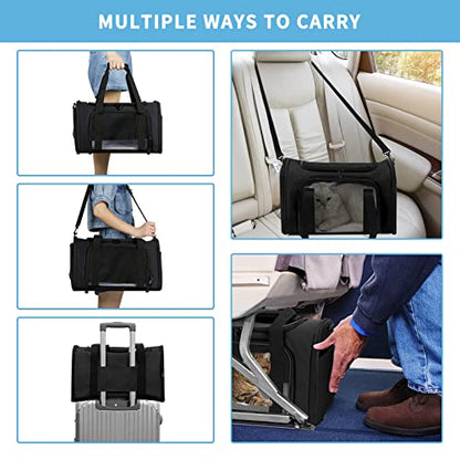 Pnimaund Pet Carrier - Airline Approved Soft Cat & Dog Carriers for Medium & Small Pets, TSA Approved, Black